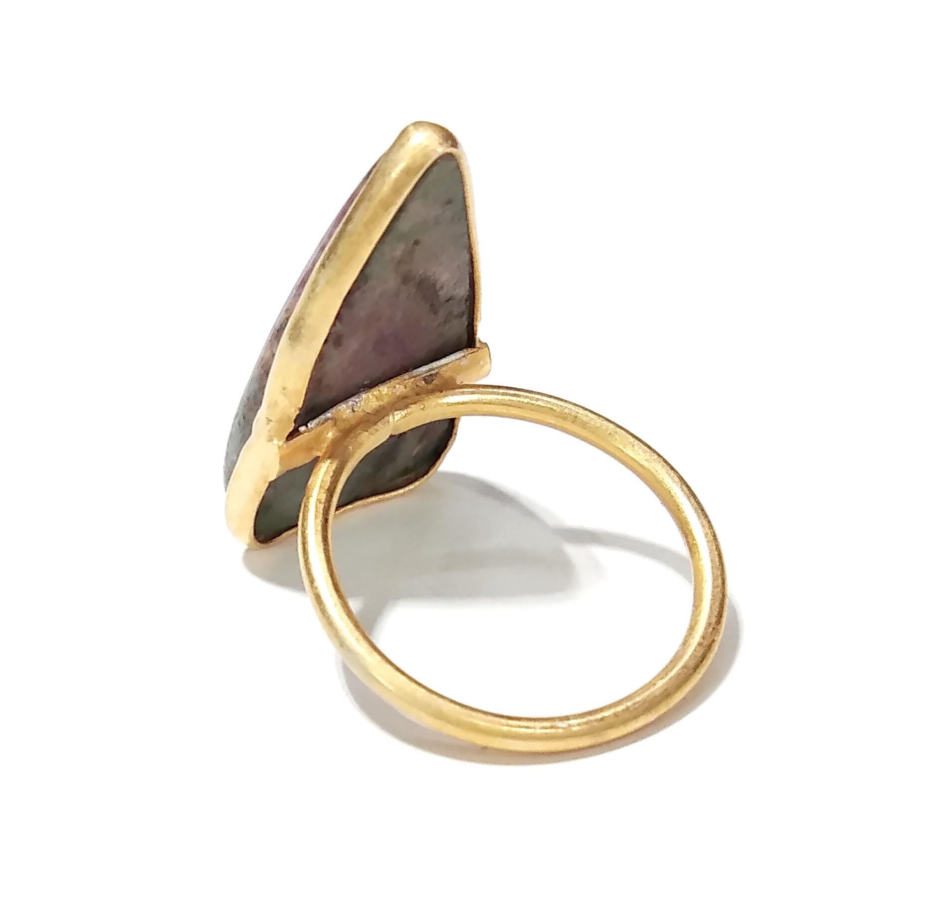 Ruby Zoisite Ring, 925 Starling Silver Gold Plated Ring, Beautiful Ruby Zoisite Stone Size 24x14mm Handmade Ring Gift Mother’s day Ring